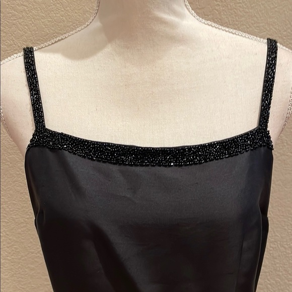 Vintage Silk Voltre Nom Black Sheath Dress with Beaded Neckline and Straps - Picture 2 of 7